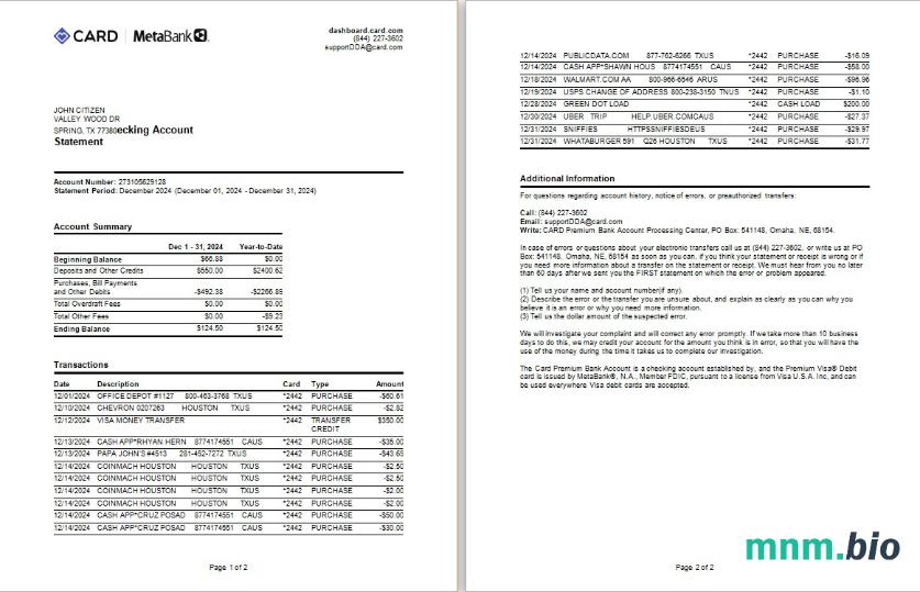 USA Massachusetts Rockland Trust wyciąg bankowy szablon Worda i PDF